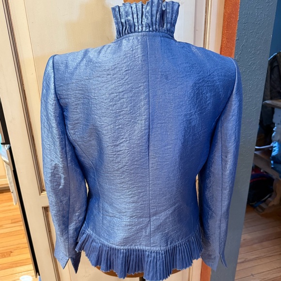 Blue Ruffled Women's Jacket Beaded Buttons & matching tank set wedding guest - Picture 4 of 8